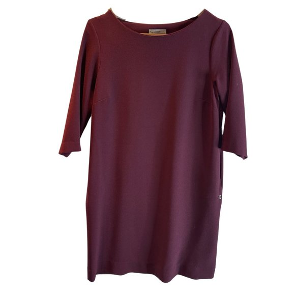 OTTOD'AME BURGUNDY CREPE MINI DRESS,  3/4 SLEEVES & POCKETS, STRAIGHT CUT SIZE 8 - Picture 7 of 7